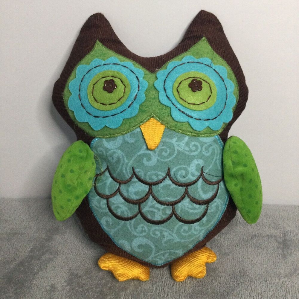Vintage Owl 12" Plush Button Eyes Embroidered‎ Nocturnal Bird Stuffed Pillow Toy